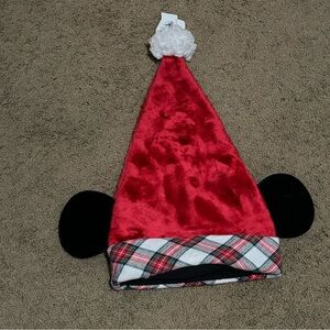 🎄🎅Disney Santa Hat W/ Mickey Mouse ears Holiday Plaid Red and Black Holiday Hat